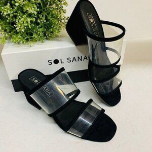 Sol Sana Revolve Ziggy Mule Slip-On Sandal 37EU/ 6.5US Block Heel Black Suede